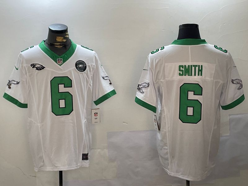 Men Philadelphia Eagles #6 Smith White Three generation 2024 Nike Limited NFL Jersey style 4